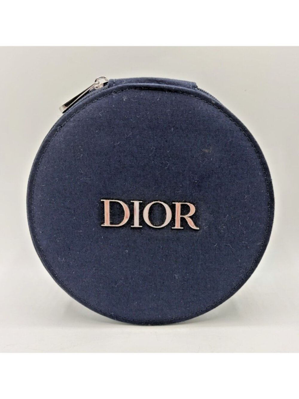 Dior Parfums Navy Fabric Cosmetic Vanity Case Mirror Zip Around Travel Makeup